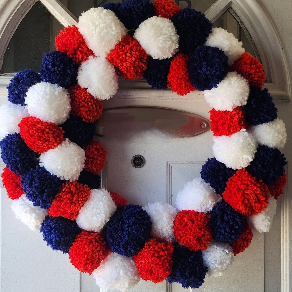 Handmade Red, White, and Blue Holiday Wreath - ready for your door